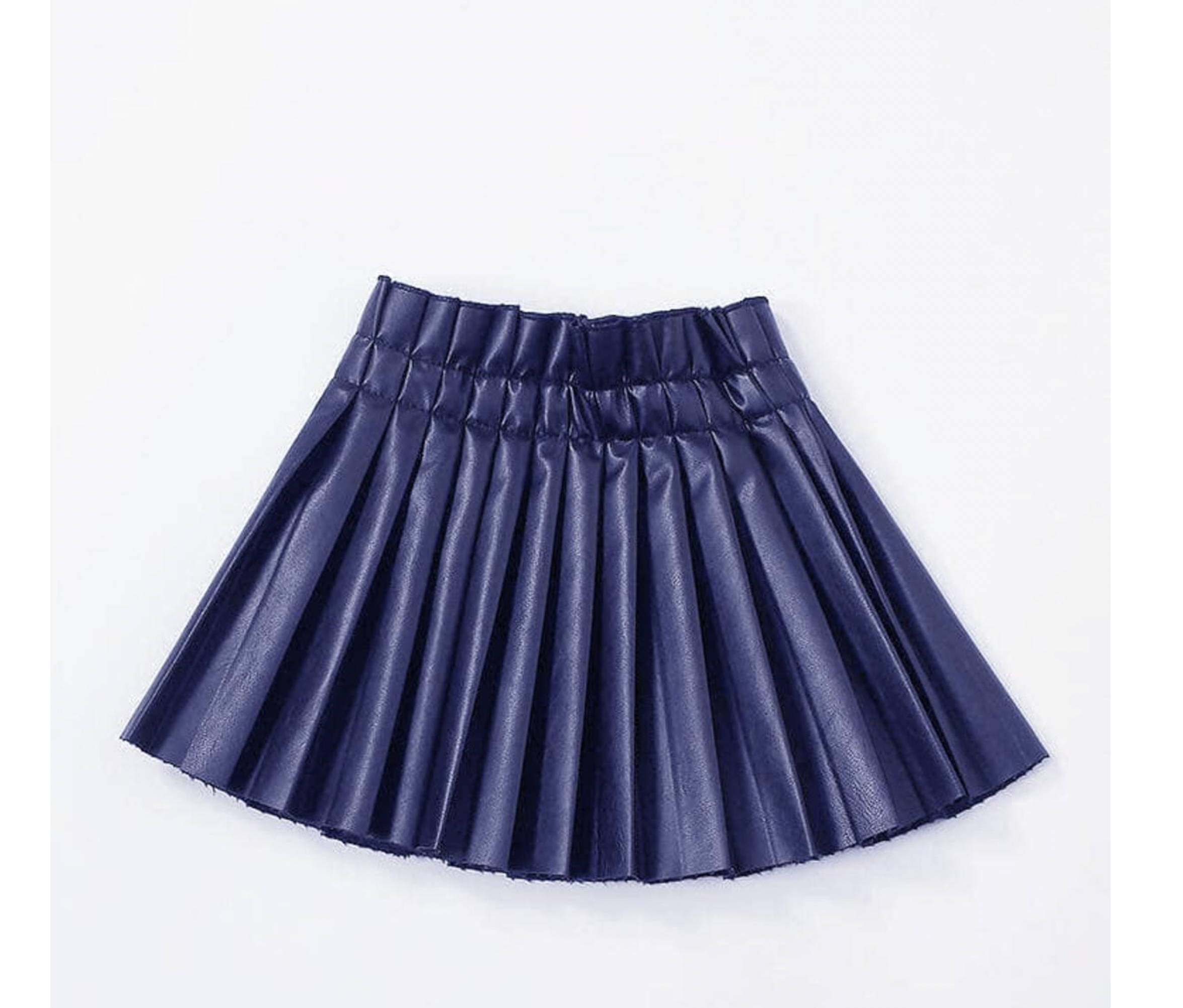 Navy Pleated Vegan Leather Mini Skirt