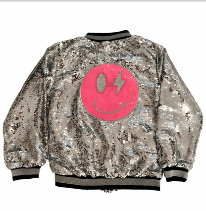 Pink Emoji Sequin Bomber Jacket