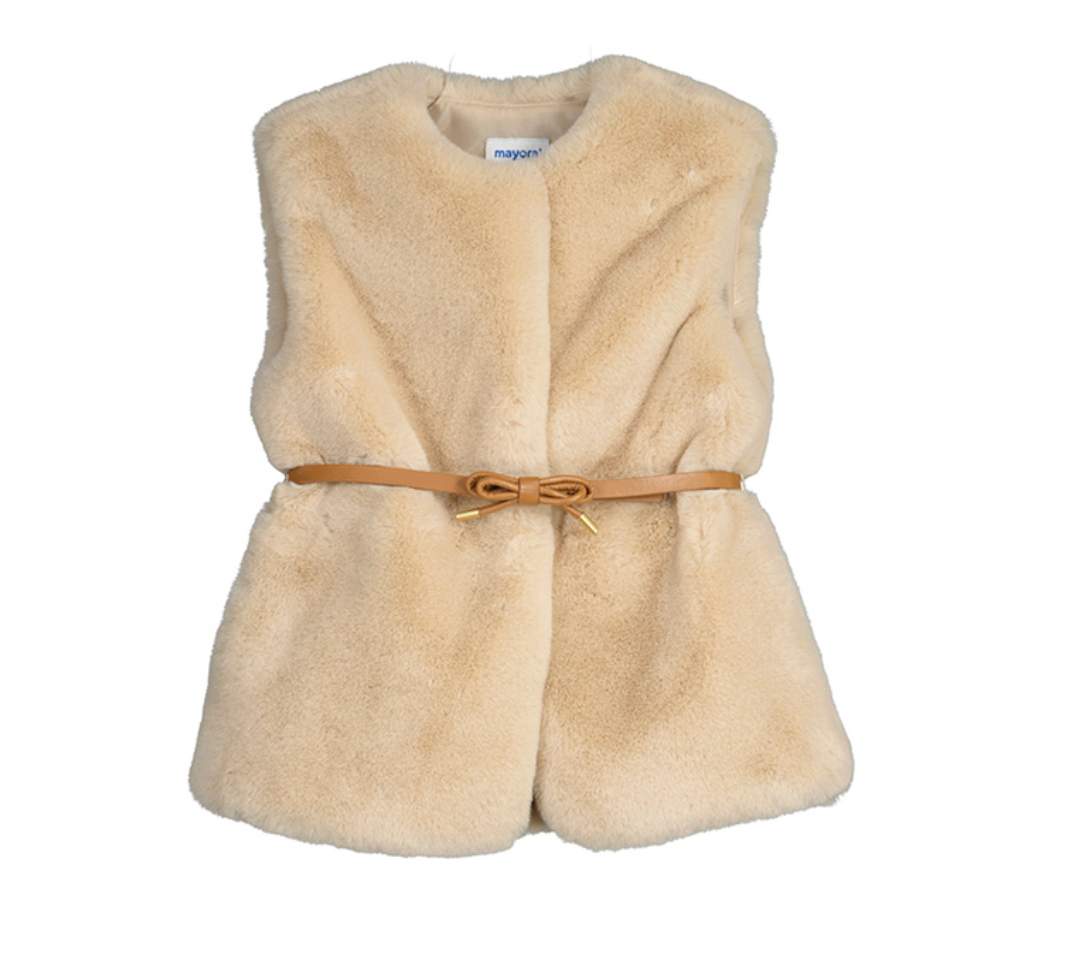 Nude Fur Vest With Belt
