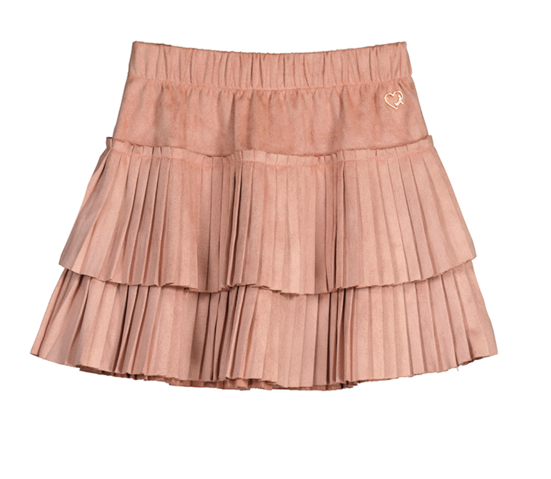 Pleated Suede Skirt Blush